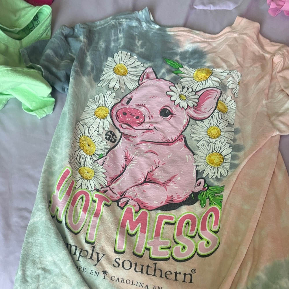 Simply Southern Kids Hot Mess Pig Tee - Pink and Green